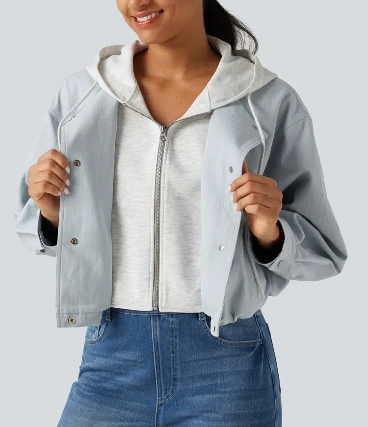 Hooded Long Sleeve Open Front Casual Jacket with Pockets