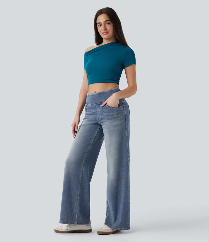 Halara Flex Mid Rise Tummy Control Casual Baggy Jeans with Pockets