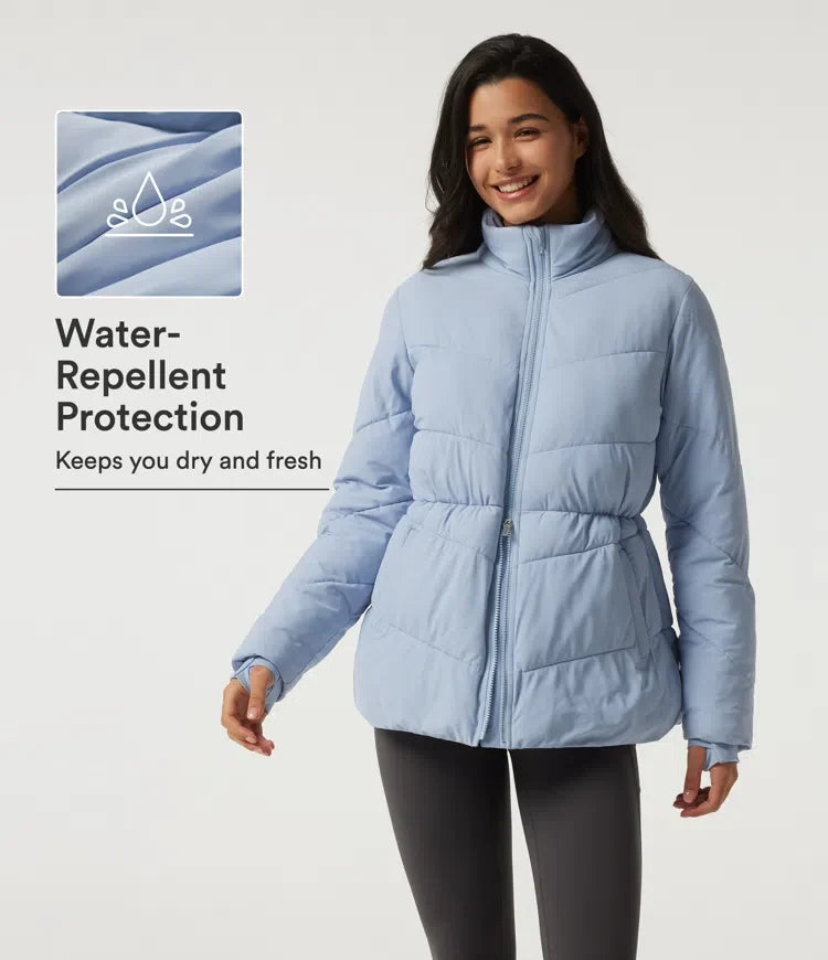 PuffFlex Durable Water Repellent High Neck Long Sleeve Casual Padded Jacket with Pockets and Thumb Holes