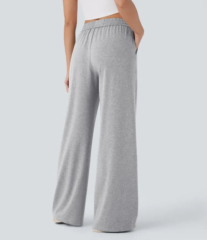 High Waisted Drawstring Pocket Wide Leg Baggy Casual Trousers