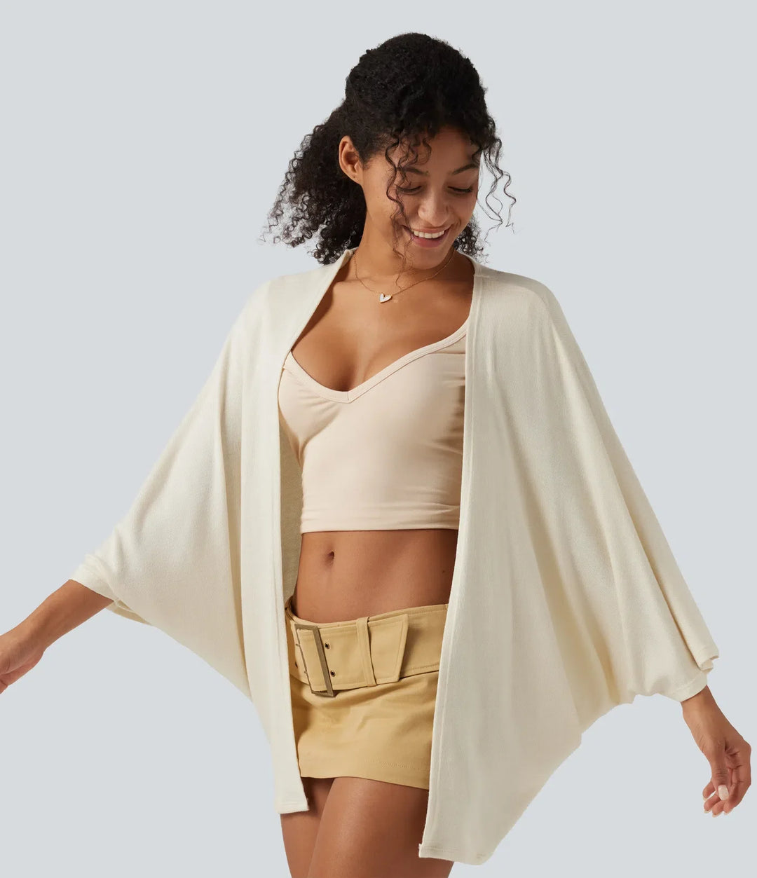 Open Front Batwing 3/4 Sleeve Casual Cardigan