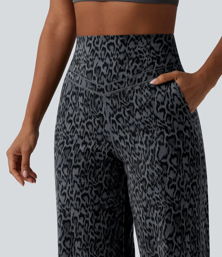 Halara UltraSculpt Leopard Print High Waisted Tummy Control Straight Leg Yoga Trousers with Pockets