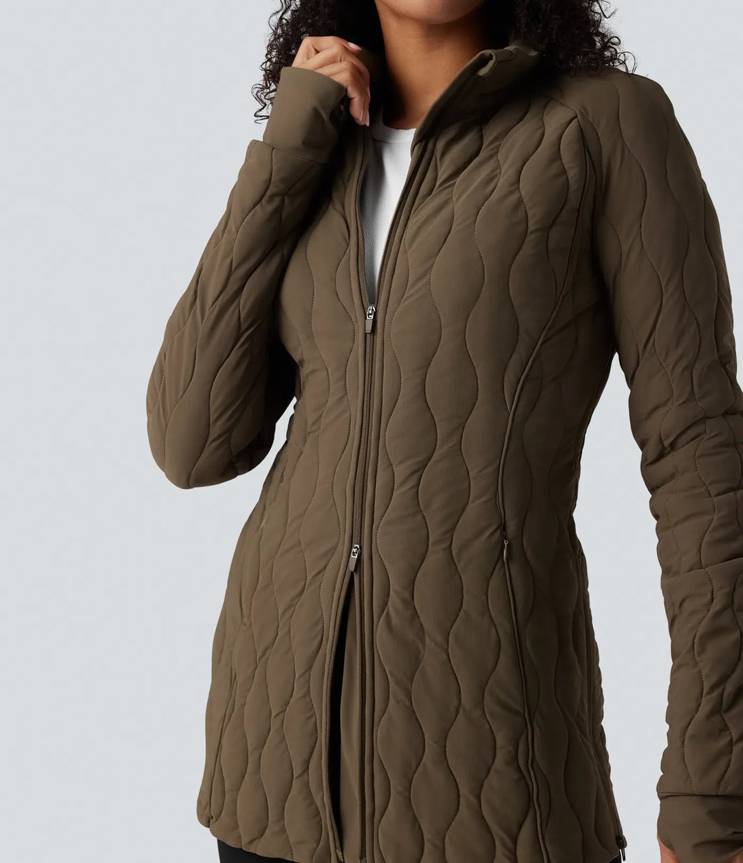 PuffFlex High Neck Long Sleeve Thumb Hole Zipper Workout Quilted Jacket with Pockets
