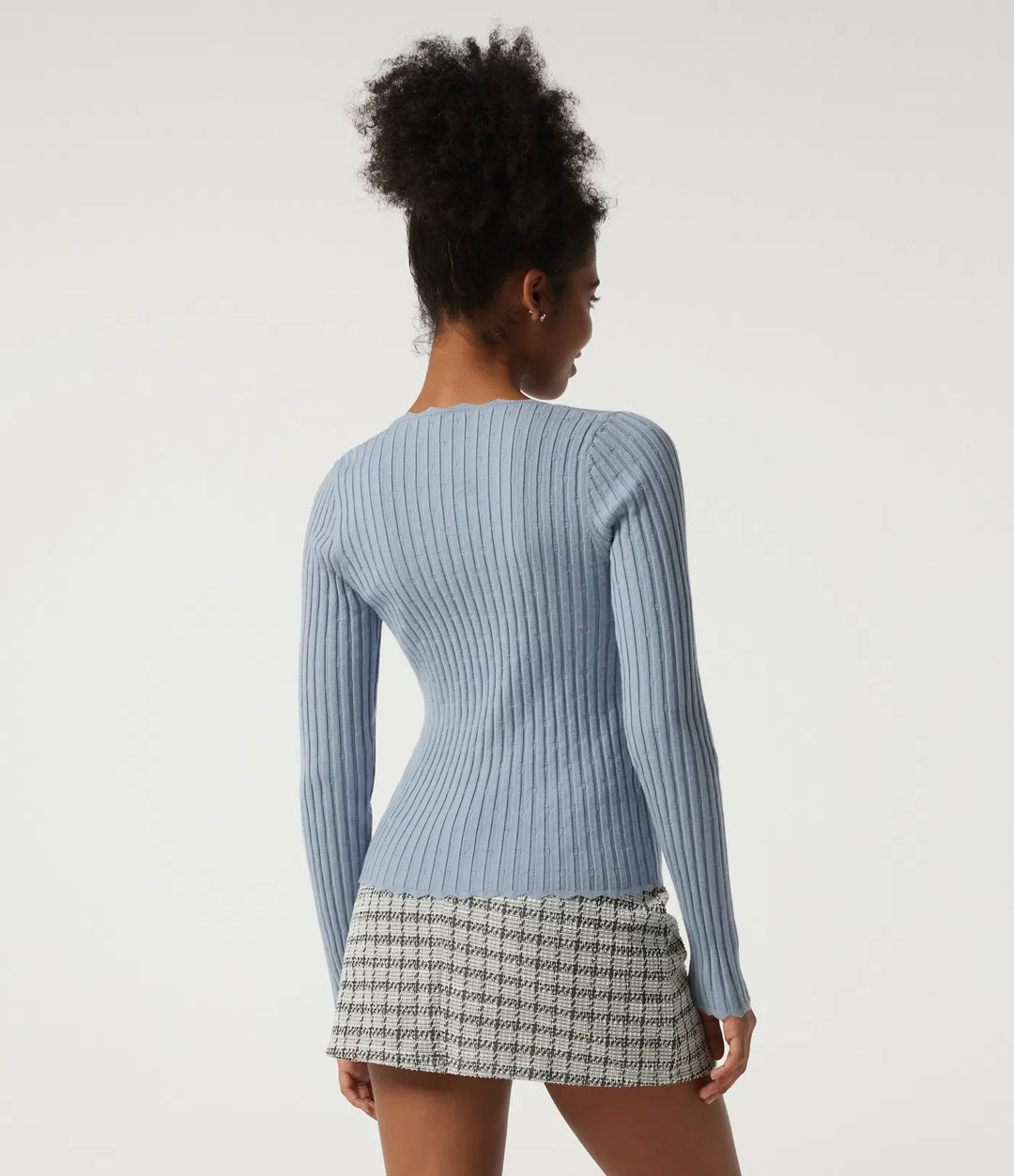 Ribbed Knit Square Neck Long Sleeve Casual Jumper