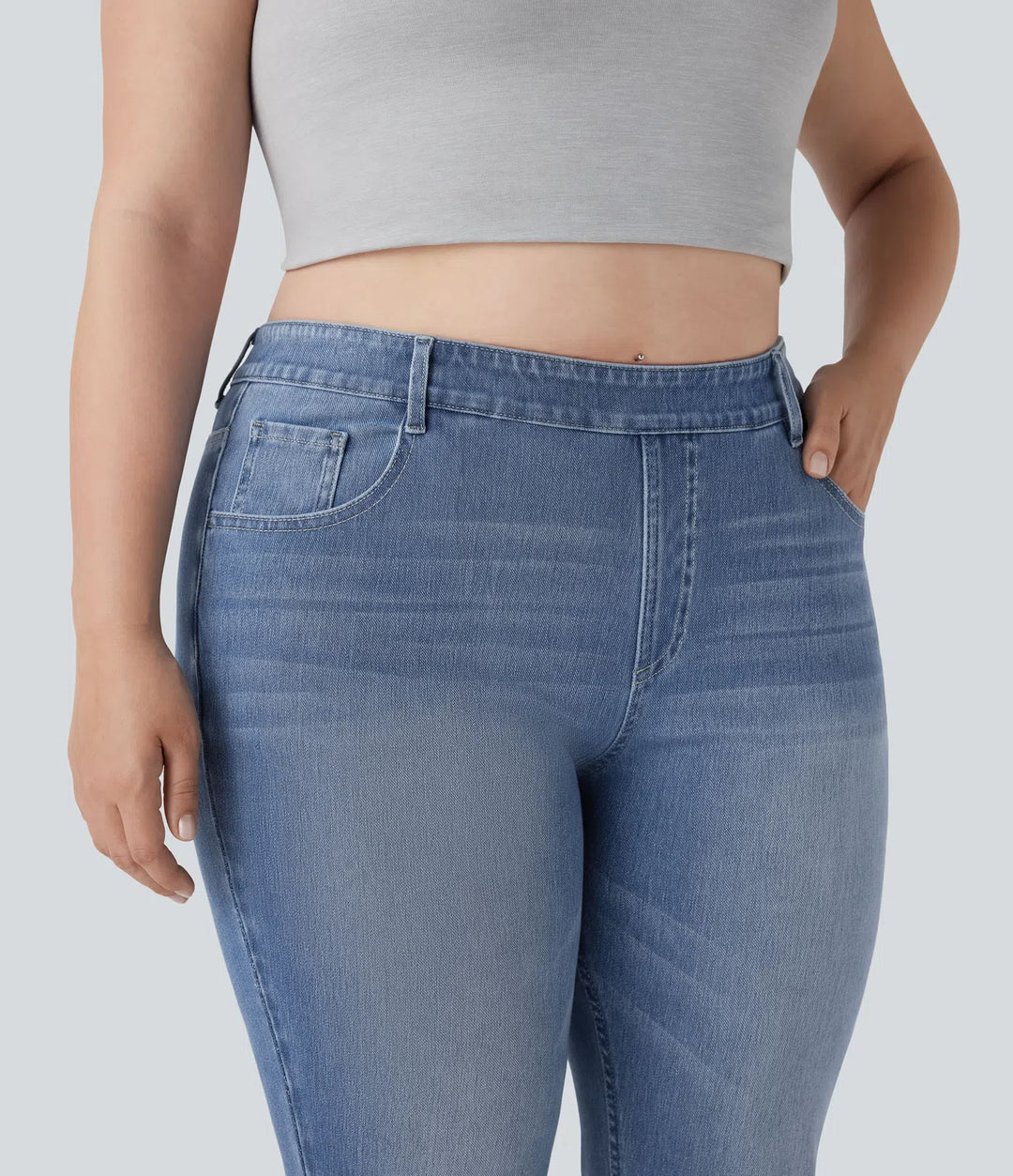 Plus Size Halara Flex High Waisted Washed Casual Bootcut Jeans with Pockets