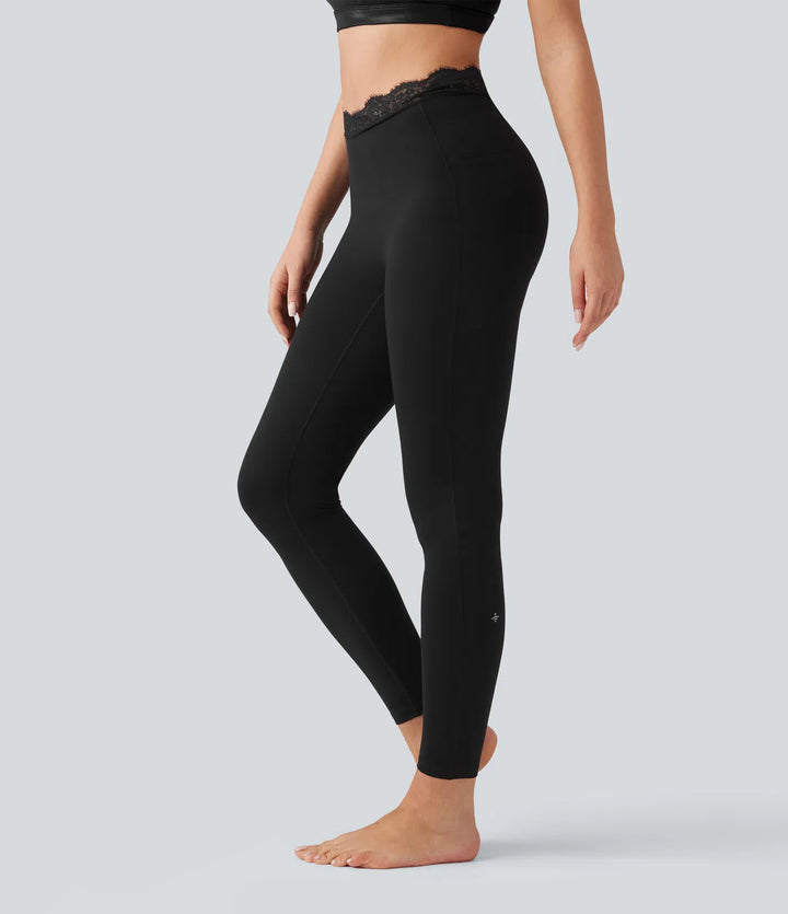 Halara UltraSculpt V-Shaped High Waisted Contrast Lace Yoga Leggings with Pockets