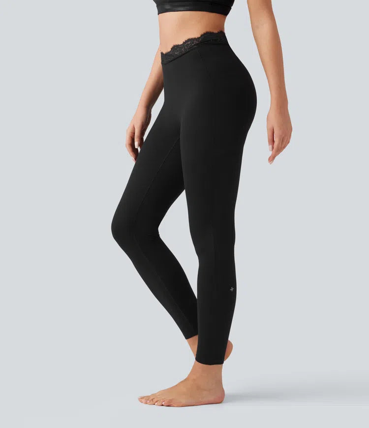 Halara UltraSculpt V-Shaped High Waisted Contrast Lace Yoga Leggings with Pockets