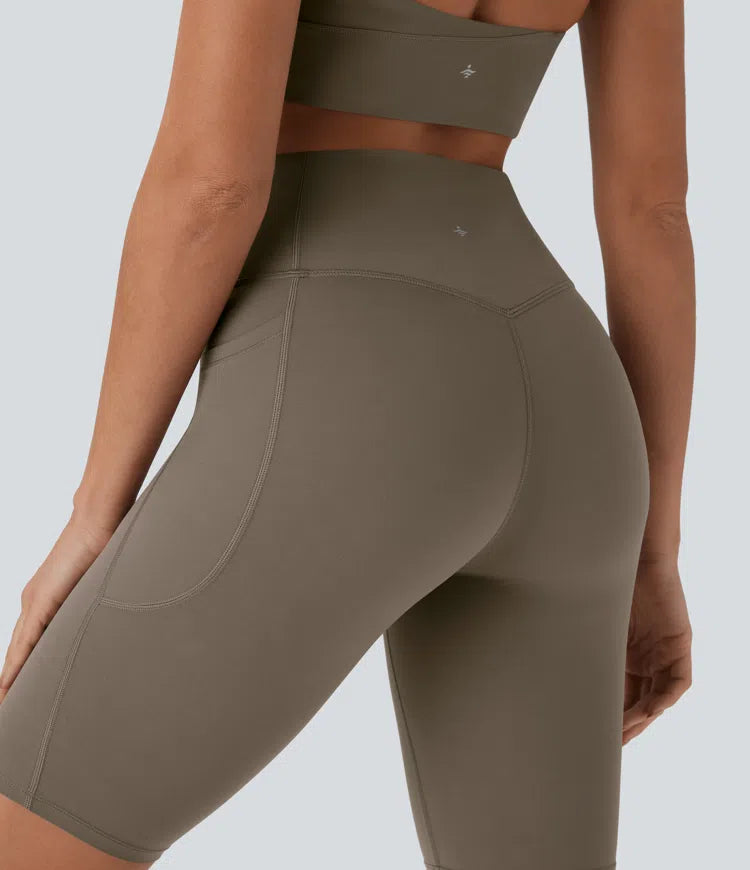 Halara UltraSculpt High Waisted Tummy Control Pocket Shaping Training Biker Shorts 9&