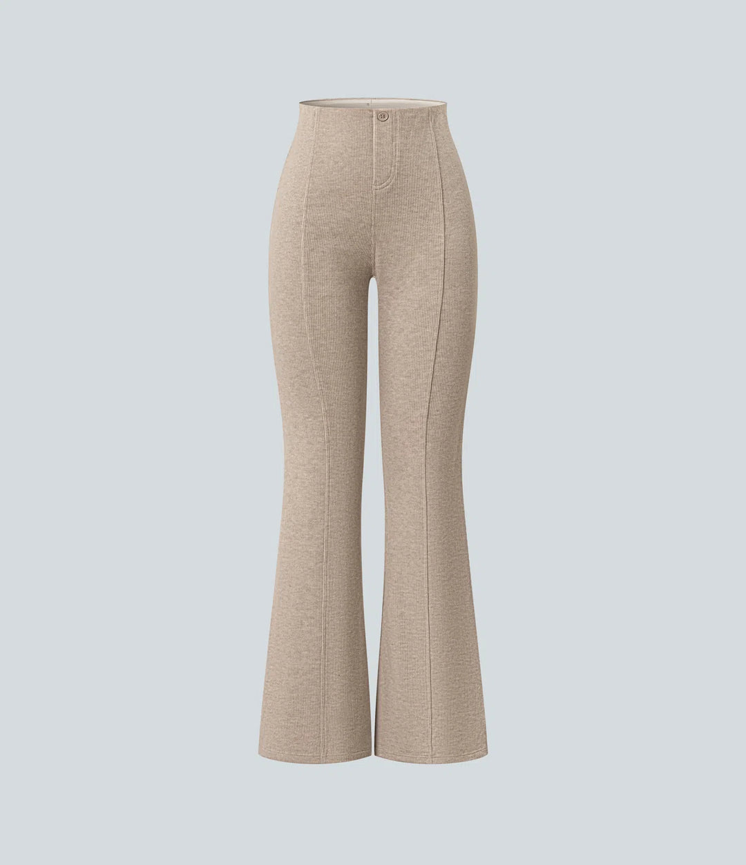 Ribbed High Waisted Tummy Control Casual Flare Trousers