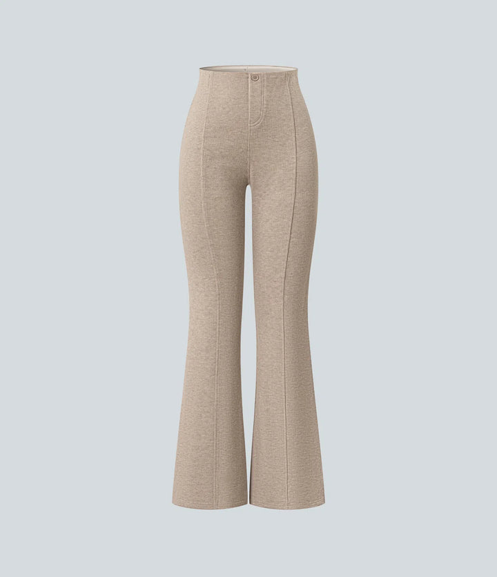 Ribbed High Waisted Tummy Control Casual Flare Trousers
