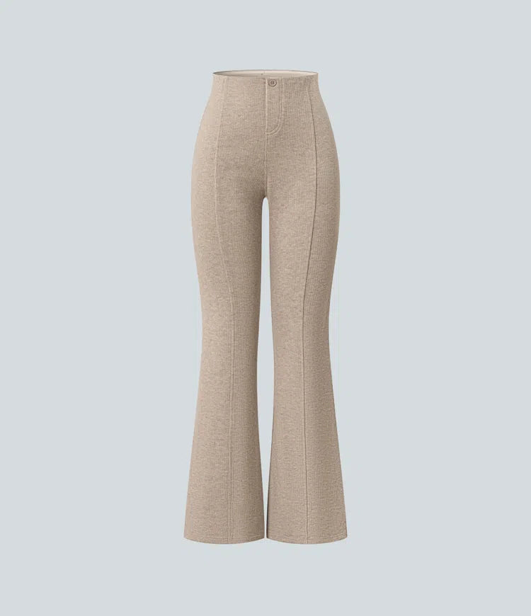 Ribbed High Waisted Tummy Control Casual Flare Trousers