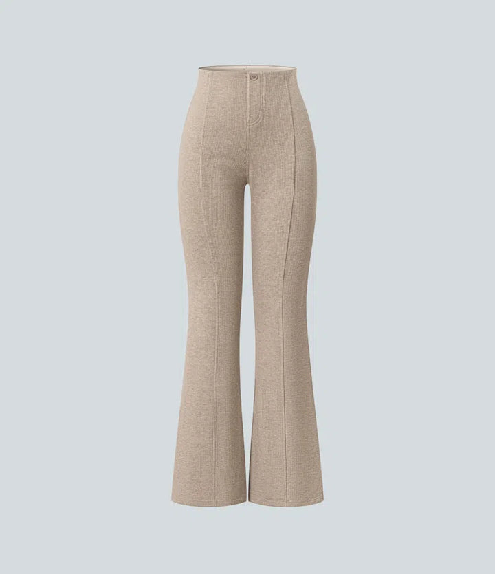 Ribbed High Waisted Tummy Control Casual Flare Trousers
