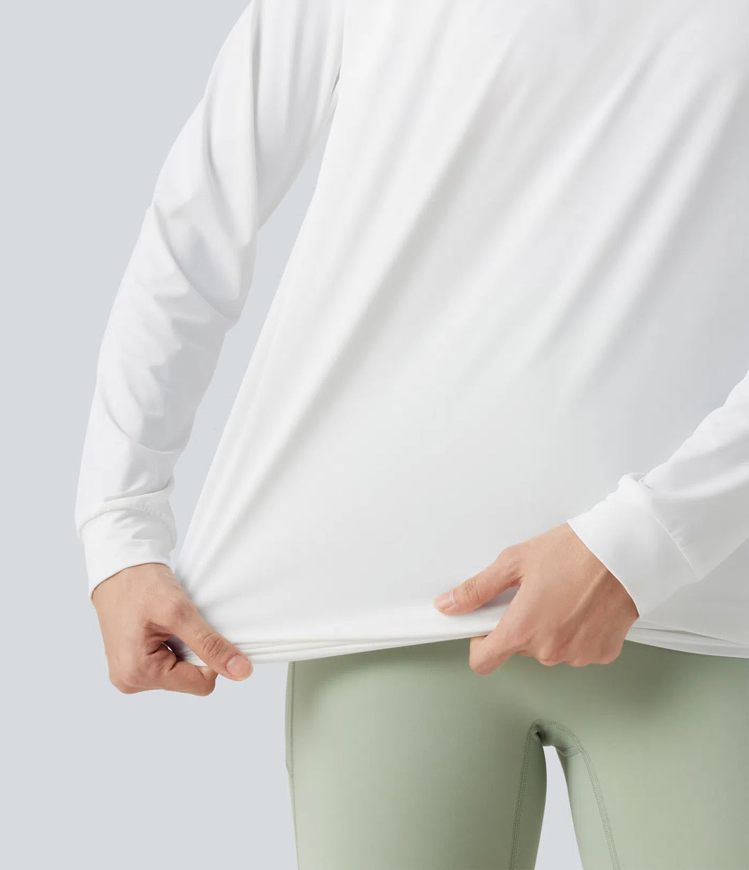 Round Neck Long Sleeve Ruched InstantCool Yoga Sports Top-Longer Length-UPF50+