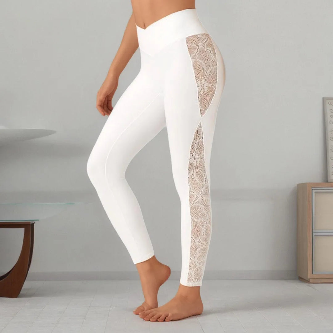Halara UltraSculpt High Waisted Tummy Control Contrast Lace Yoga 7/8 Leggings with Pocket