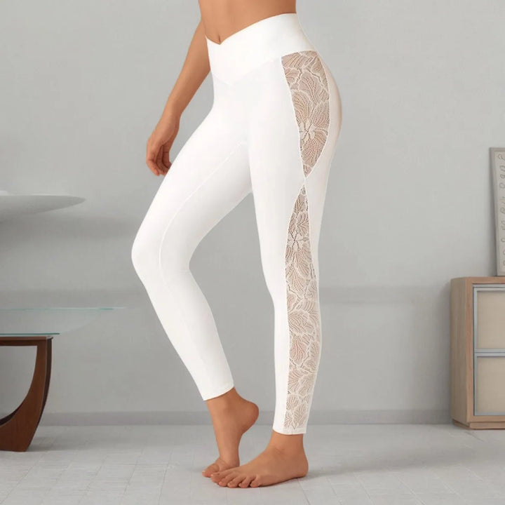 Halara UltraSculpt High Waisted Tummy Control Contrast Lace Yoga 7/8 Leggings with Pocket