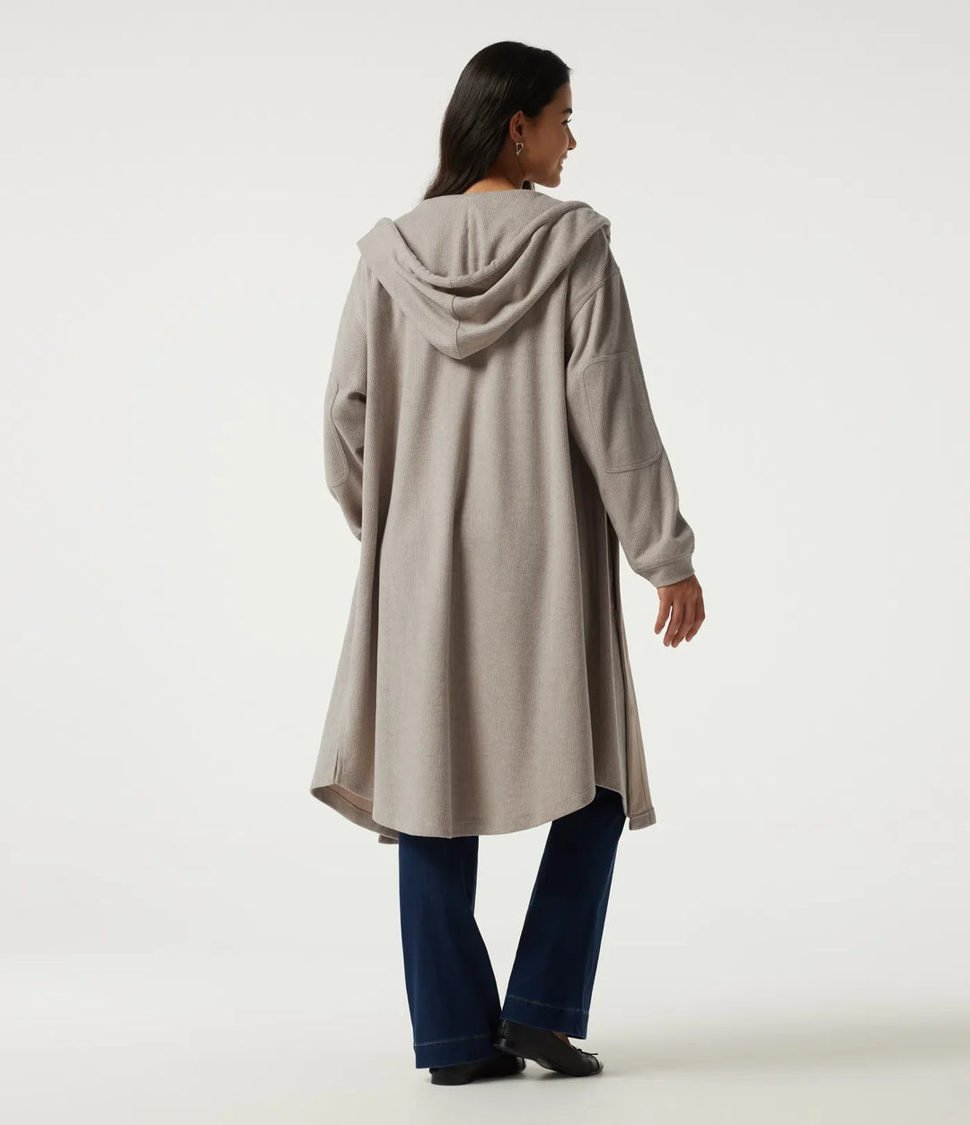 Hooded Long Sleeve Longline Casual Jacket with Pockets
