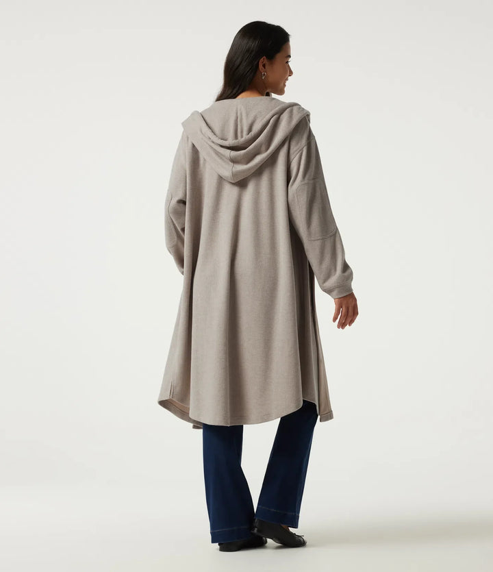 Hooded Long Sleeve Longline Casual Jacket with Pockets
