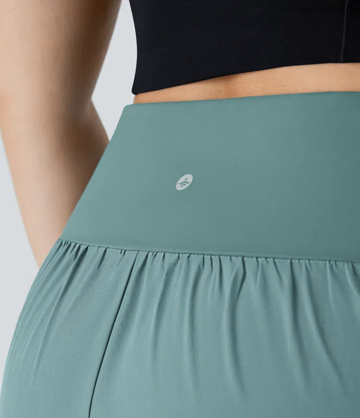 Breezeful High Waisted Crossover Side Pocket Split Quick Dry Resort Plus Size Trousers