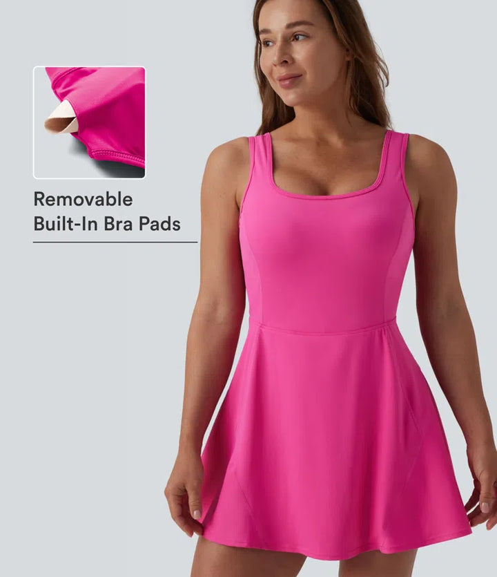 SoftlyZero Airy U Neck 2-in-1 Pocket Mini Cool Touch Dance Active Dress DD-F Cups-Easy Peezy