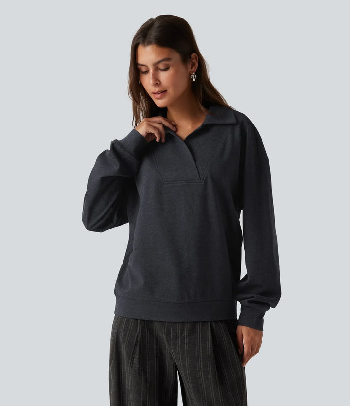 V Neck Dropped Shoulder Long Sleeve Casual Sweatshirt