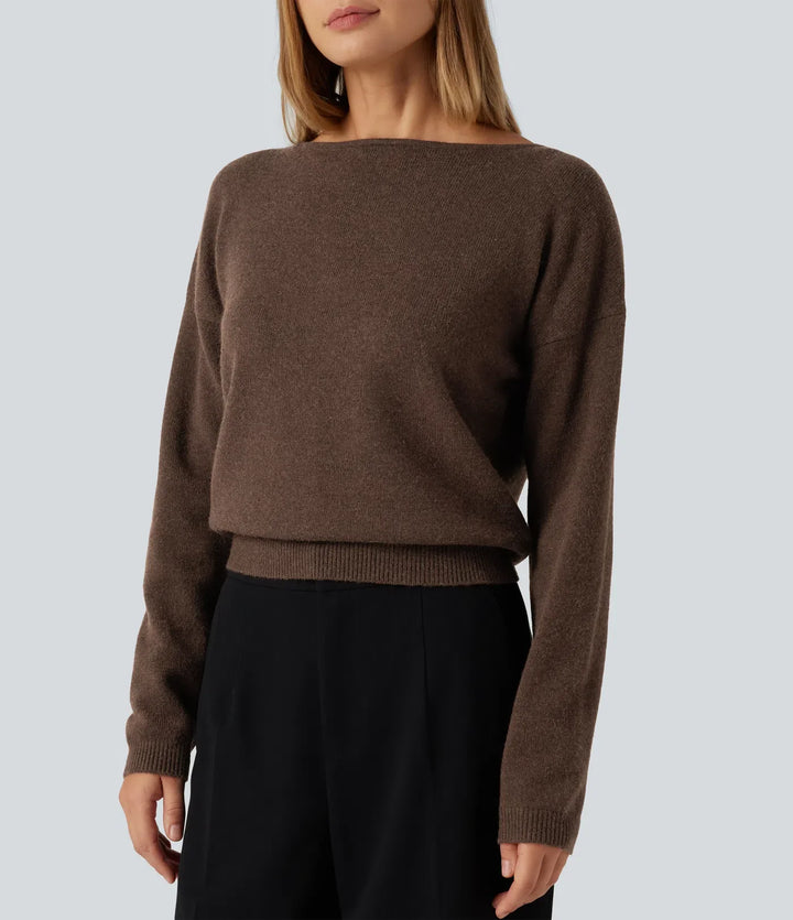 Boat Neck Long Sleeve Casual Jumper