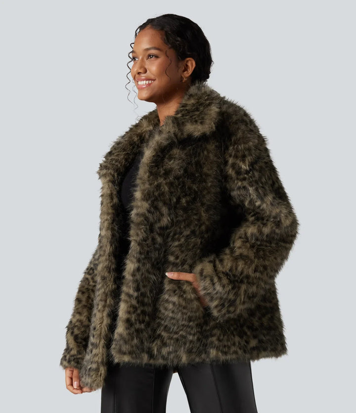 Long Sleeve Casual Faux Fur Coat with Pockets
