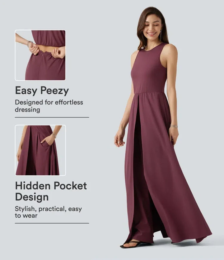 Breezeful Sleeveless Quick Dry Jumpsuit with Pockets-Easy Peezy Edition