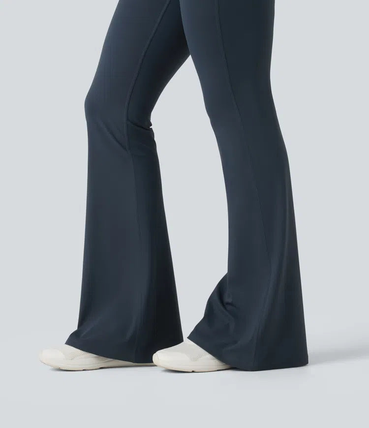 Halara UltraSculpt High Waisted Crossover Tummy Control Flare Workout Leggings with Pockets