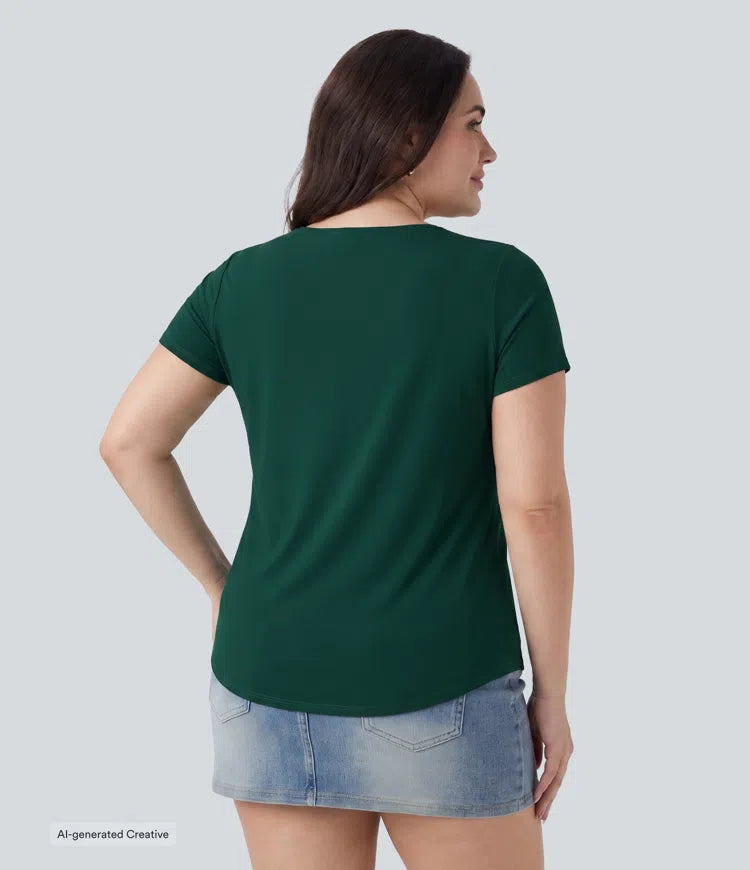 Plus Size Square Neck Short Sleeve Casual Blouse