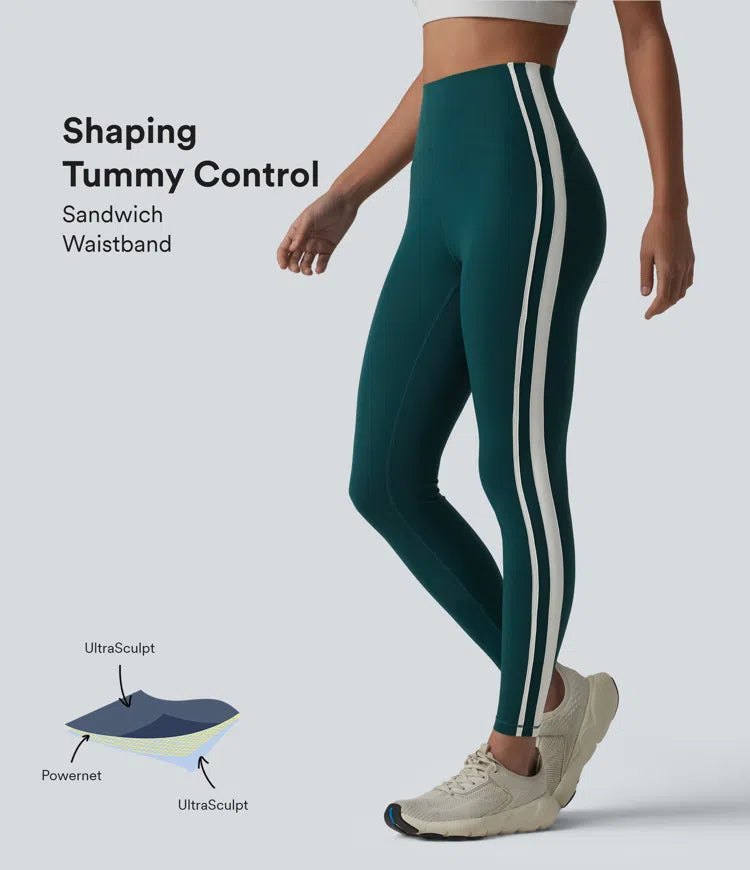 Halara Ultrasculpt High-waisted Tummy Control Side Stripe Yoga 7/8 Leggings