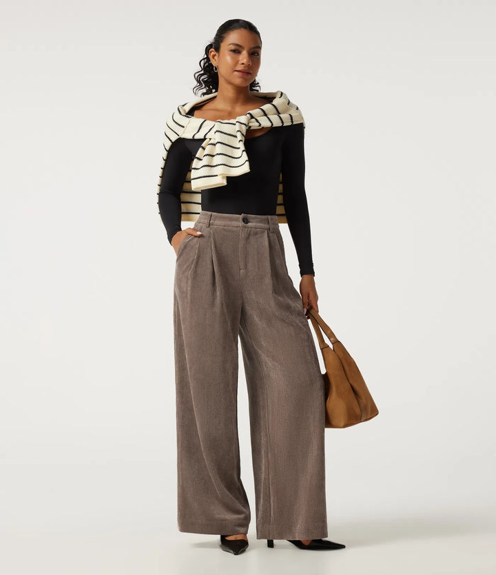 High Waisted Wide Leg Corduroy Work Trousers with Pockets