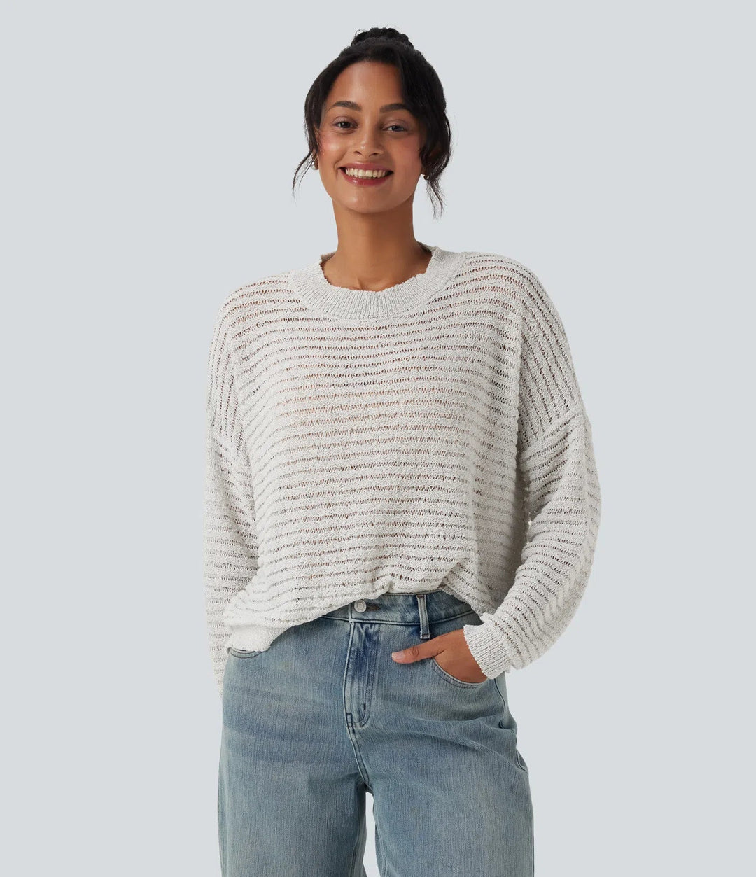Round Neck Dropped Shoulder Relaxed Casual Jumper