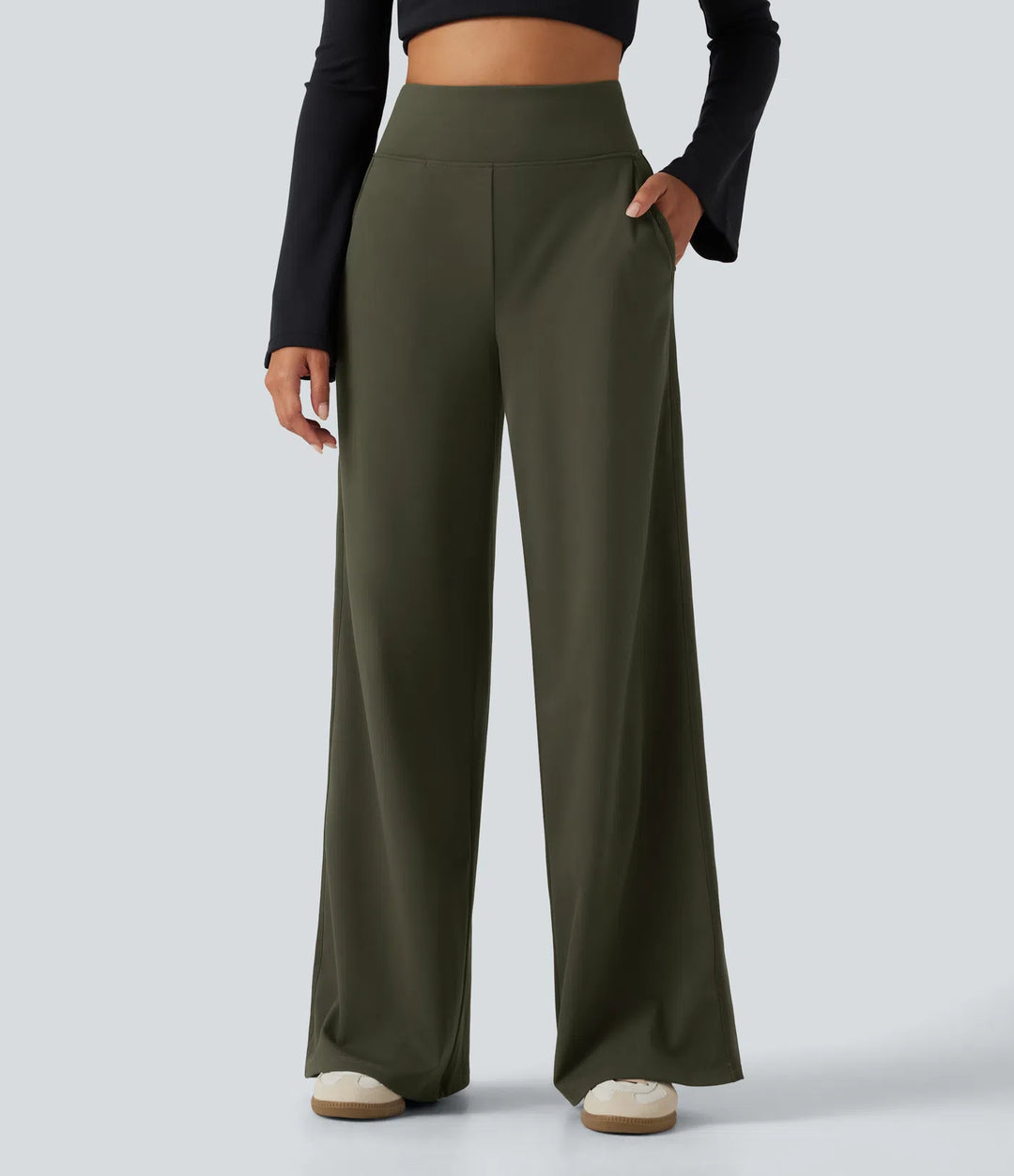 DayStretch High Waisted Wide Leg Casual Trousers with Pockets