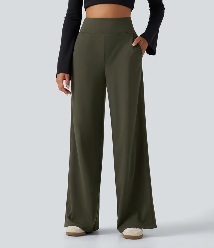 DayStretch High Waisted Wide Leg Casual Trousers with Pockets