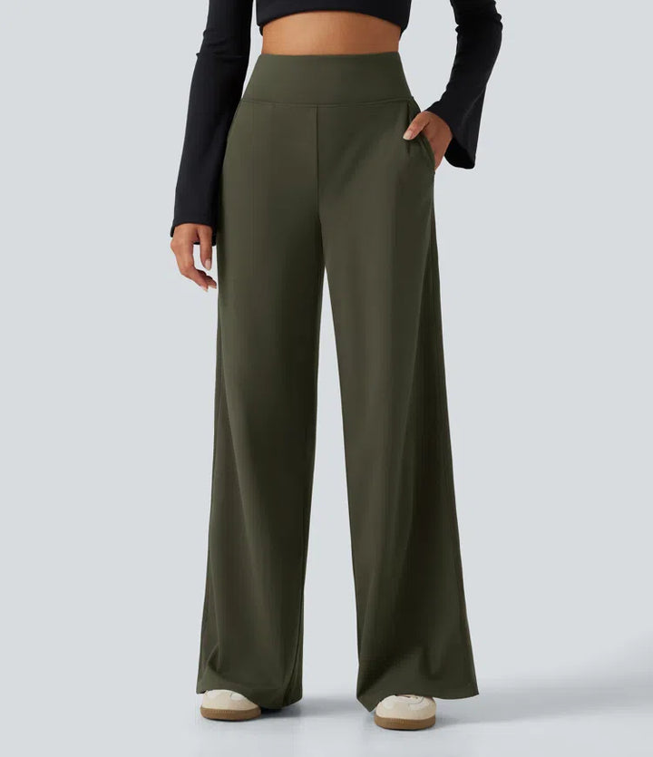DayStretch High Waisted Wide Leg Casual Trousers with Pockets