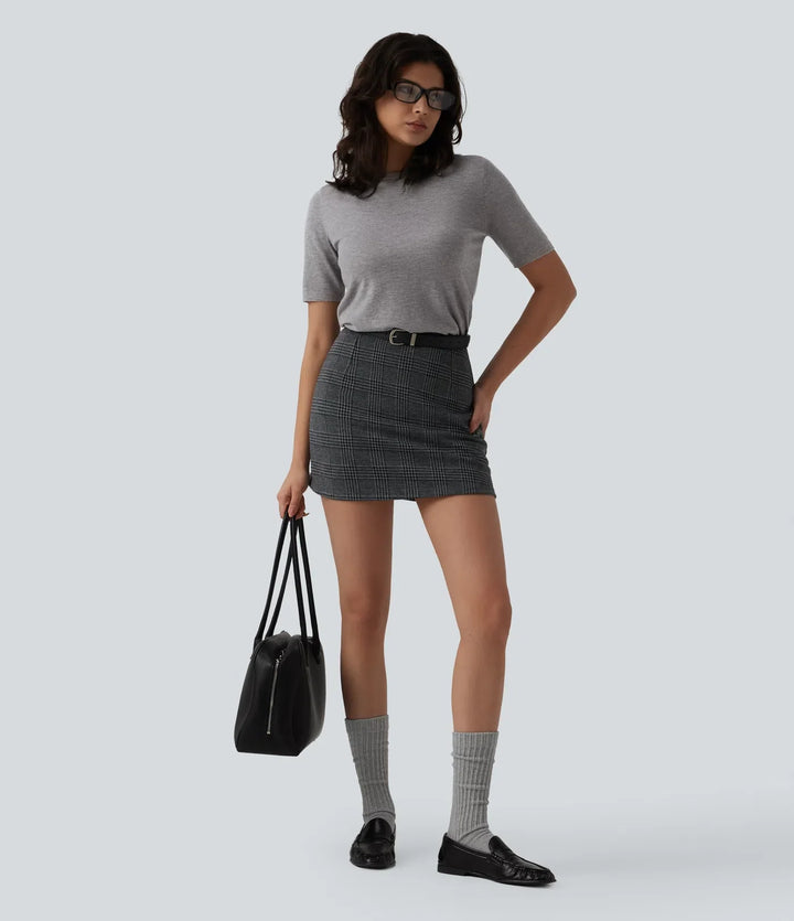 Round Neck Short Sleeve Slim Work Silk-Wool Blend Jumper