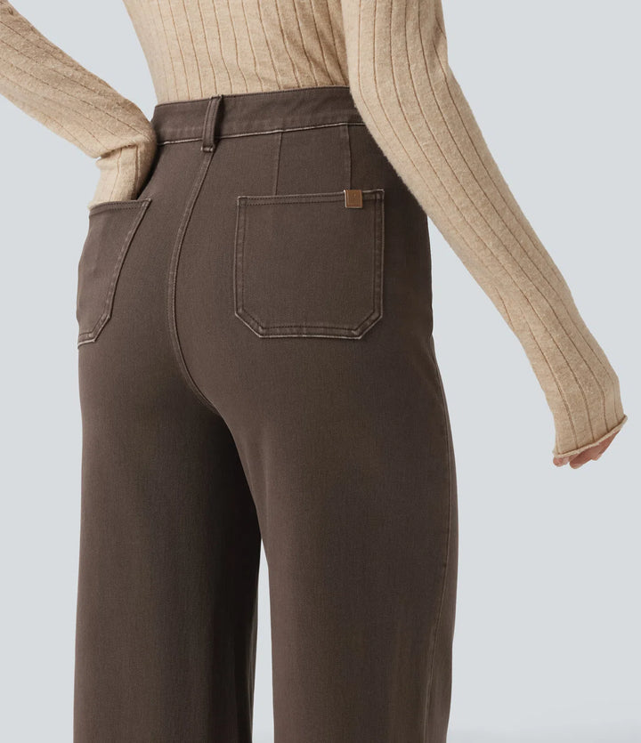 Halara Flex High Waisted Tummy Control Wide Leg colourful Casual Jeans with Pockets