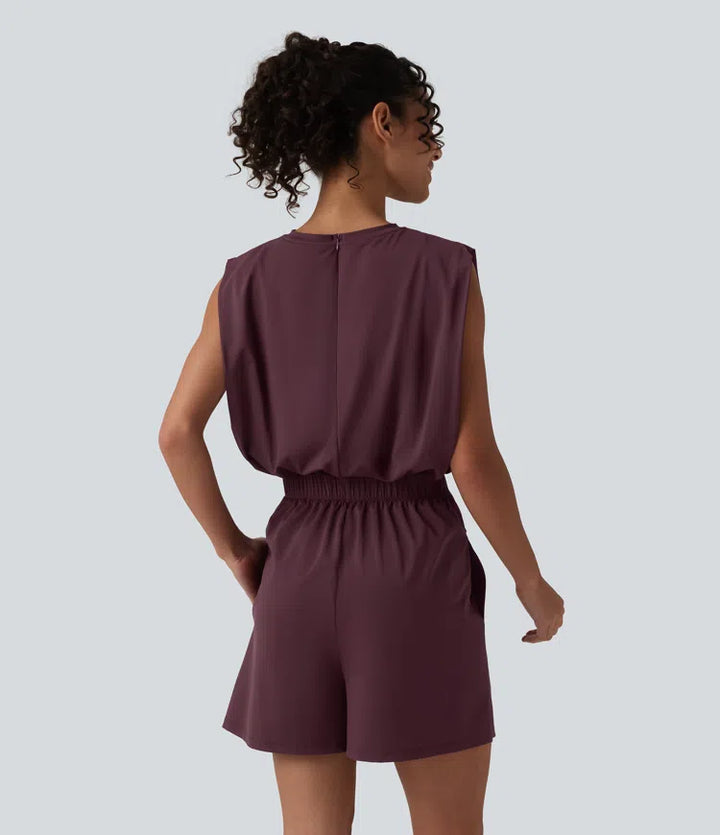 Round Neck Sleeveless Tie-front InstantCool Casual Playsuit with Pockets-Easy Peezy-UPF50+
