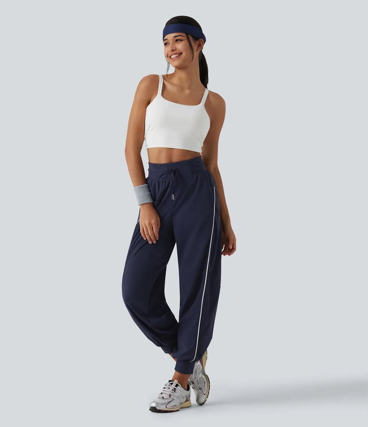 High Waisted Color Block Drawstring Quick Dry InstantCool Running Joggers with Pockets
