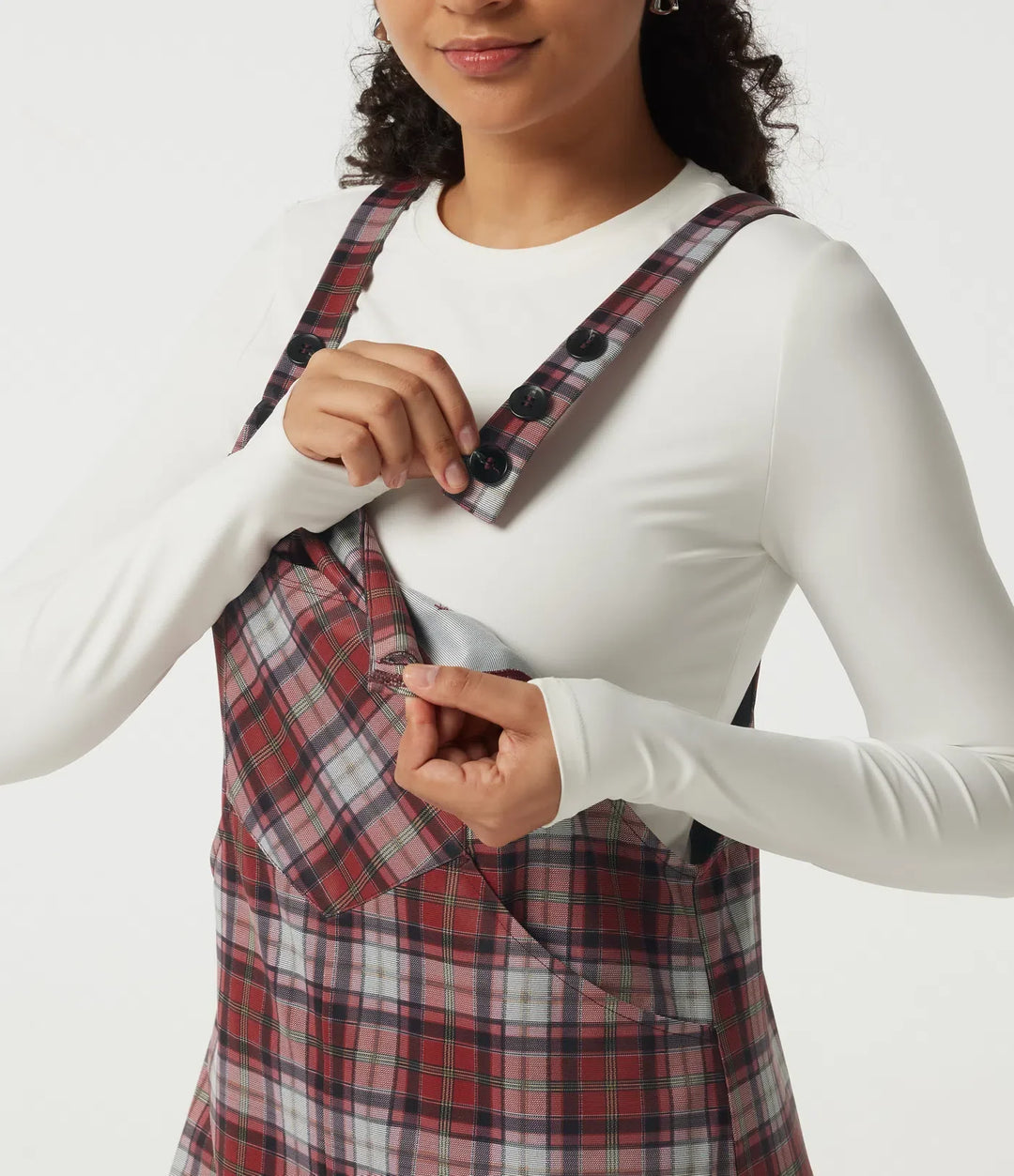 Square Neck Plaid Wide Leg Overalls with Pockets
