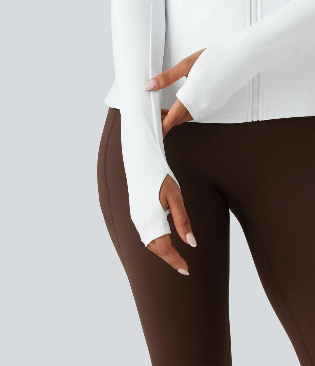 SoftlyZero Airy Stand Collar Long Sleeve Thumb Hole Eyelet Ruffle Hem InstantCool Yoga Jacket with Pockets-UPF50+