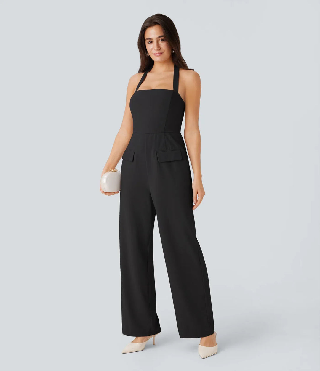 Halter Adjustable G-hook Flap Pockets Jumpsuit