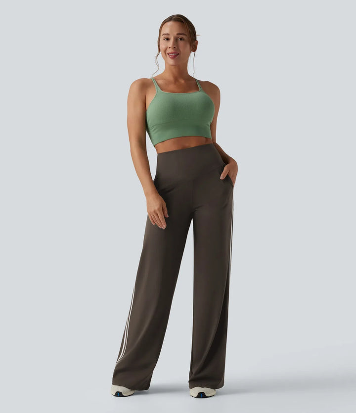 Halara UltraSculpt High Waisted Tummy Control Color Block Stripes Yoga Baggy Trousers with Pockets