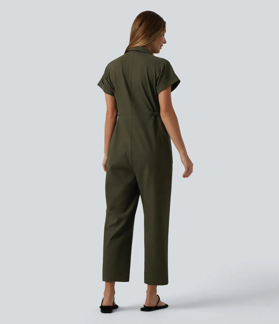 Short Sleeve Casual Jumpsuit with Pockets