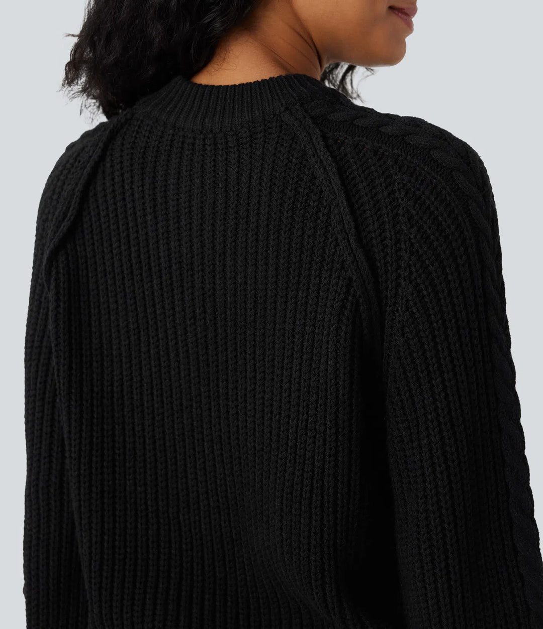 Round Neck Raglan Long Sleeve Relaxed Cable Knit Casual Jumper
