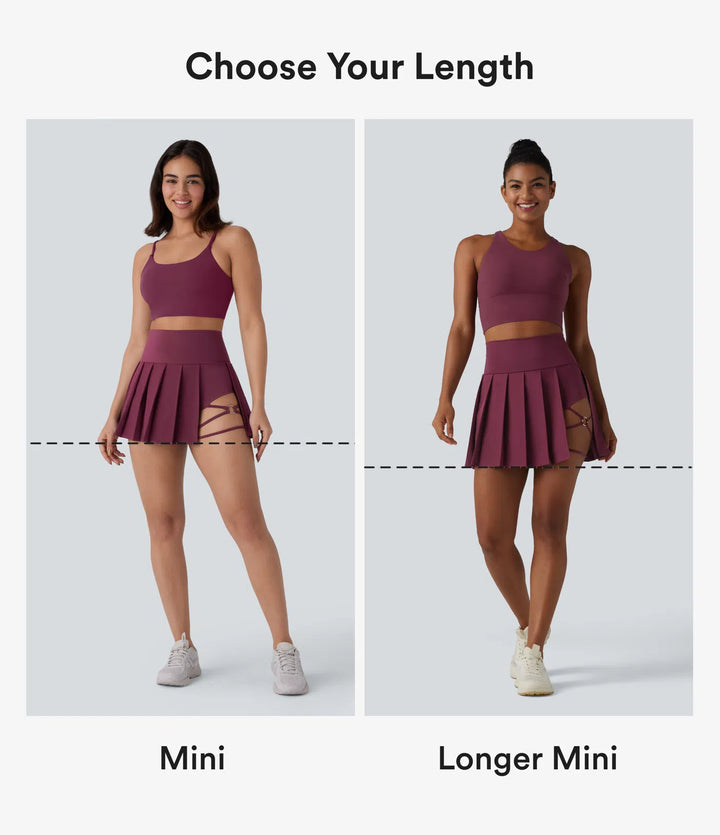 Breezeful High Waisted Pleated 2-in-1 Side &amp; Pocket Asymmetric Hem Quick Dry Mini Dance Skirt