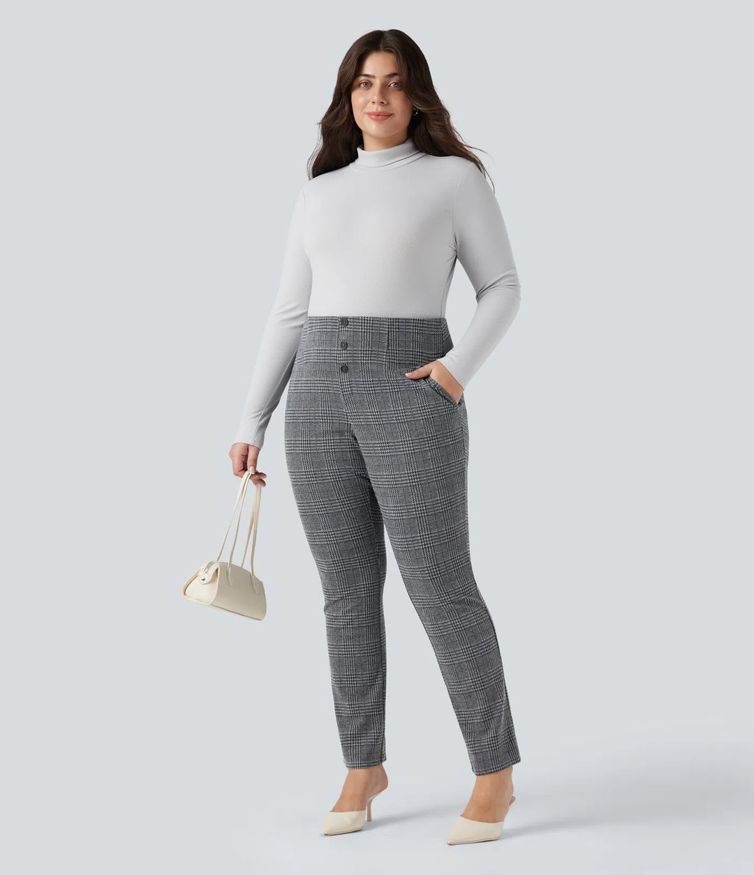 Halara Flex High Waisted Houndstooth Plaid Skinny Work Plus Size Trousers with Pockets