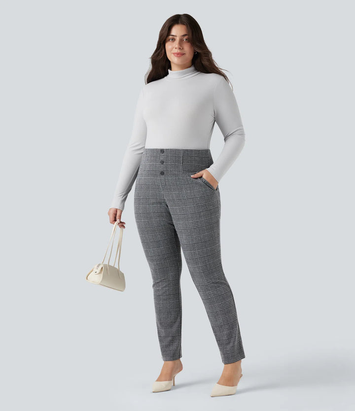 Halara Flex High Waisted Houndstooth Plaid Skinny Work Plus Size Trousers with Pockets
