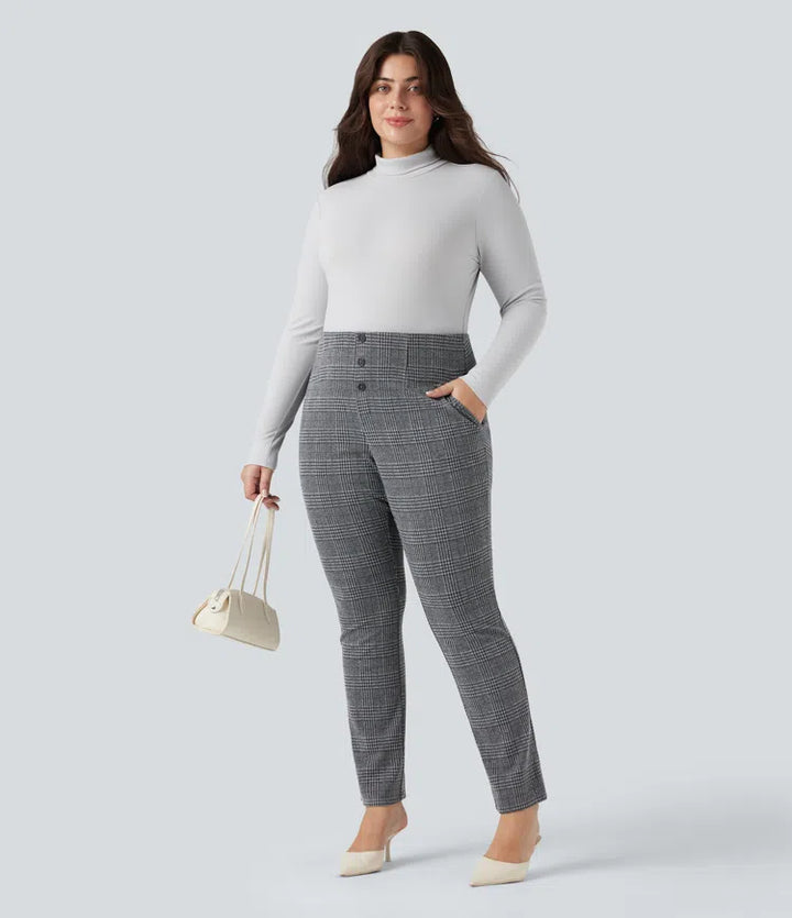 Halara Flex High Waisted Houndstooth Plaid Skinny Work Plus Size Trousers with Pockets