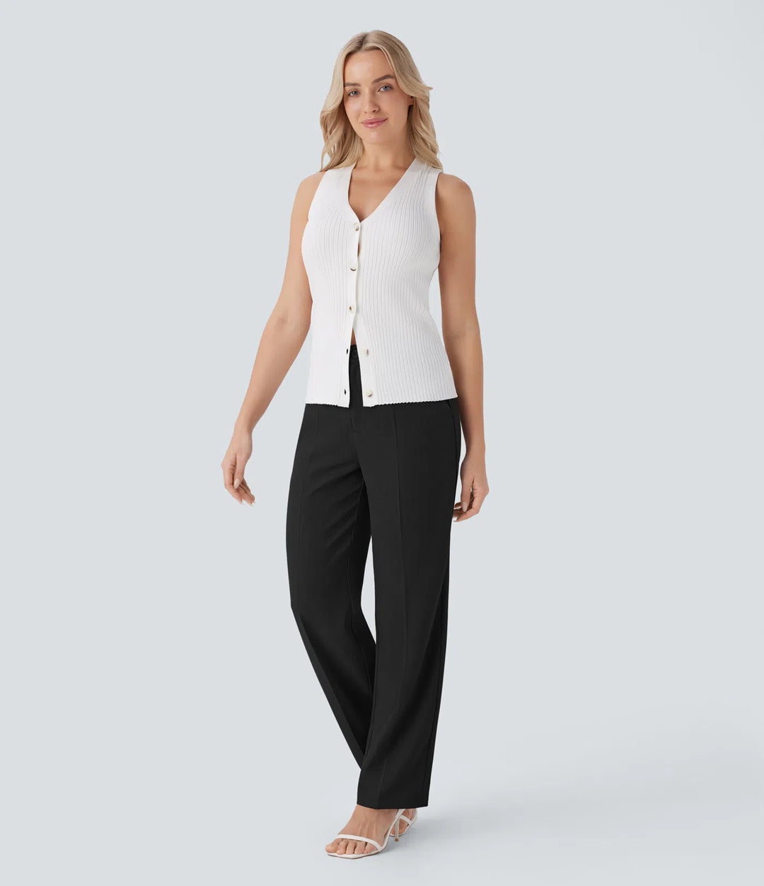 High Waisted Side Pocket Straight Leg Work Trousers